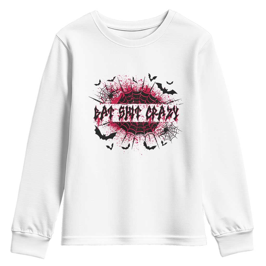 Funny Halloween Bat Shit Crazy Youth Sweatshirt Horror Spider Web TS11 White Print Your Wear