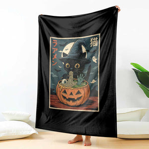 Funny Spooky Black Cat Eating Ramen Kawaii Japanese Halloween Throw Blanket TS11 Print Your Wear