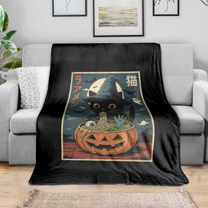Funny Spooky Black Cat Eating Ramen Kawaii Japanese Halloween Throw Blanket TS11 Print Your Wear