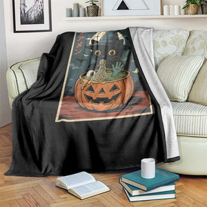 Funny Spooky Black Cat Eating Ramen Kawaii Japanese Halloween Throw Blanket TS11 Print Your Wear