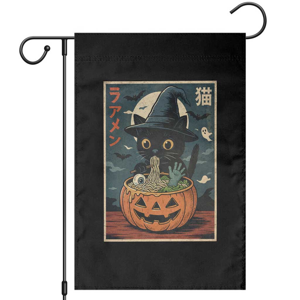 Funny Spooky Black Cat Eating Ramen Kawaii Japanese Halloween Garden Flag TS11 Black Print Your Wear