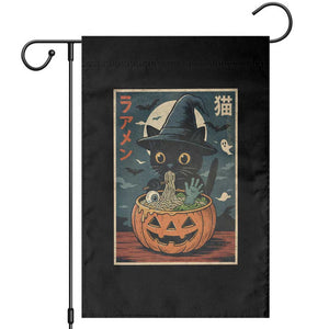 Funny Spooky Black Cat Eating Ramen Kawaii Japanese Halloween Garden Flag TS11 Black Print Your Wear