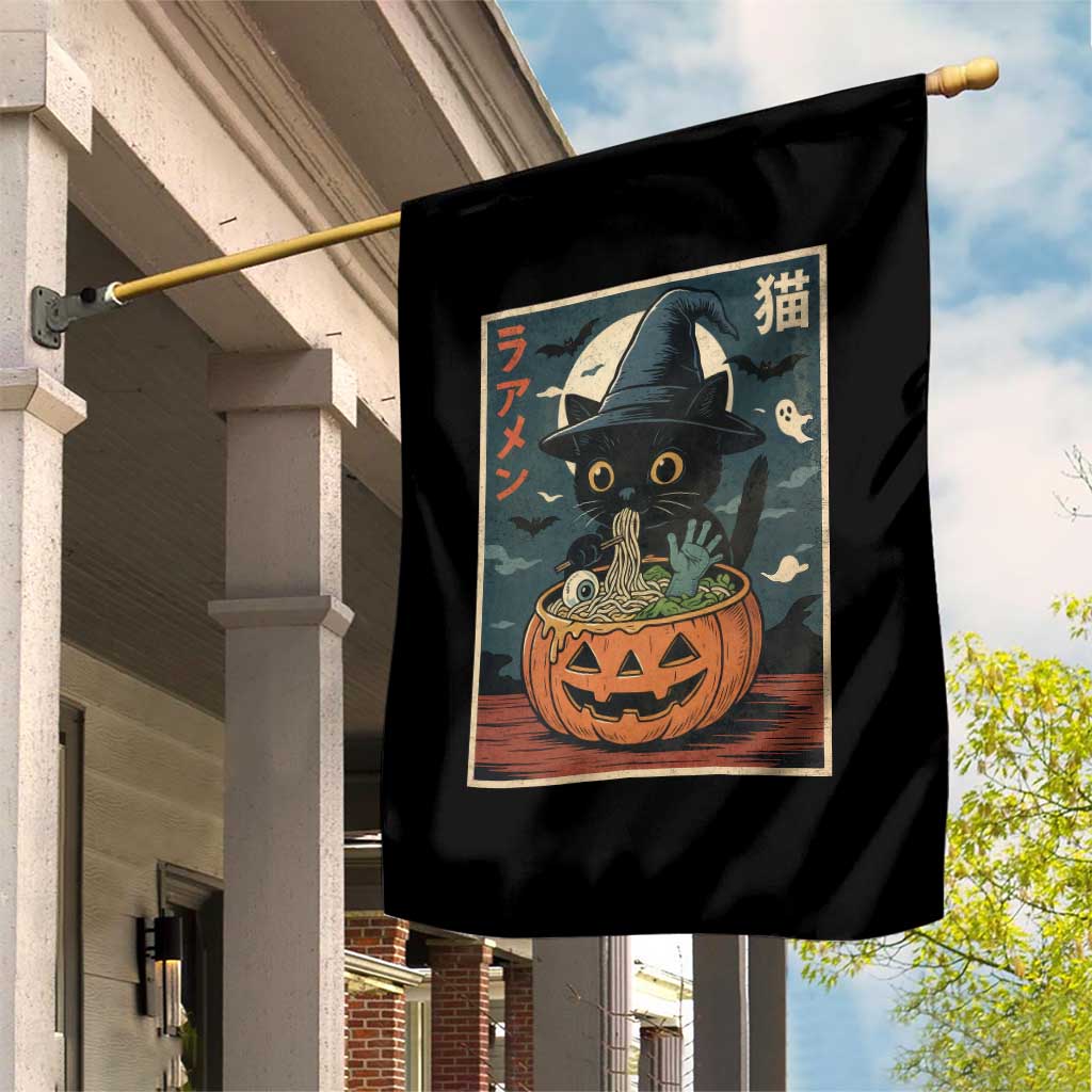 Funny Spooky Black Cat Eating Ramen Kawaii Japanese Halloween Garden Flag TS11 Print Your Wear