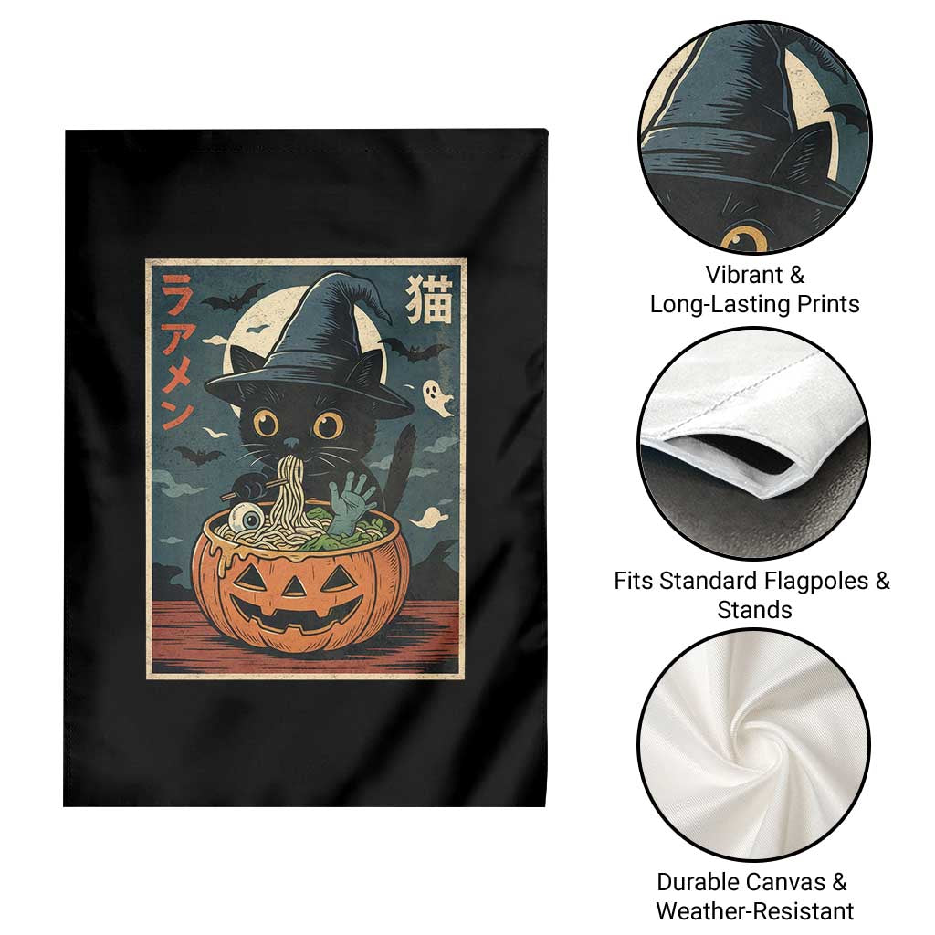 Funny Spooky Black Cat Eating Ramen Kawaii Japanese Halloween Garden Flag TS11 Print Your Wear