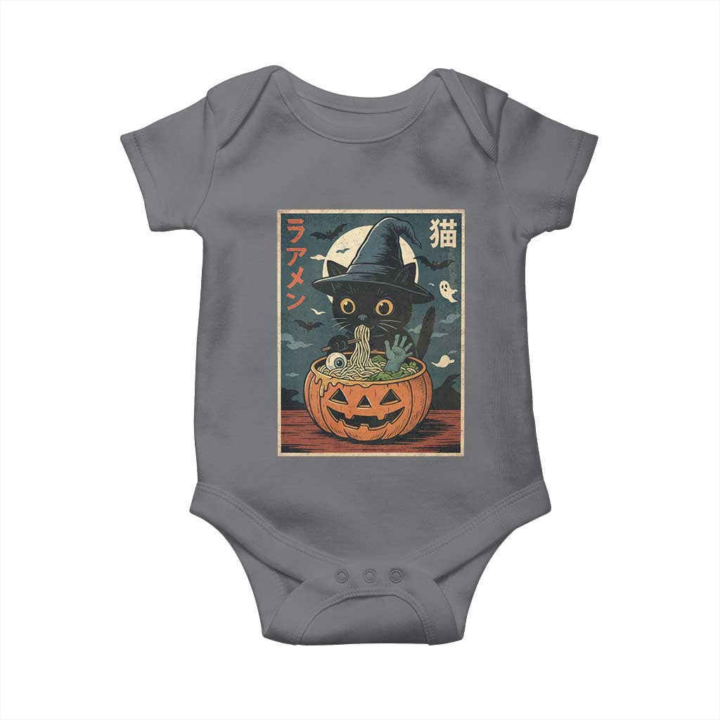 Funny Spooky Black Cat Eating Ramen Kawaii Japanese Halloween Baby Onesie TS11 Charcoal Print Your Wear
