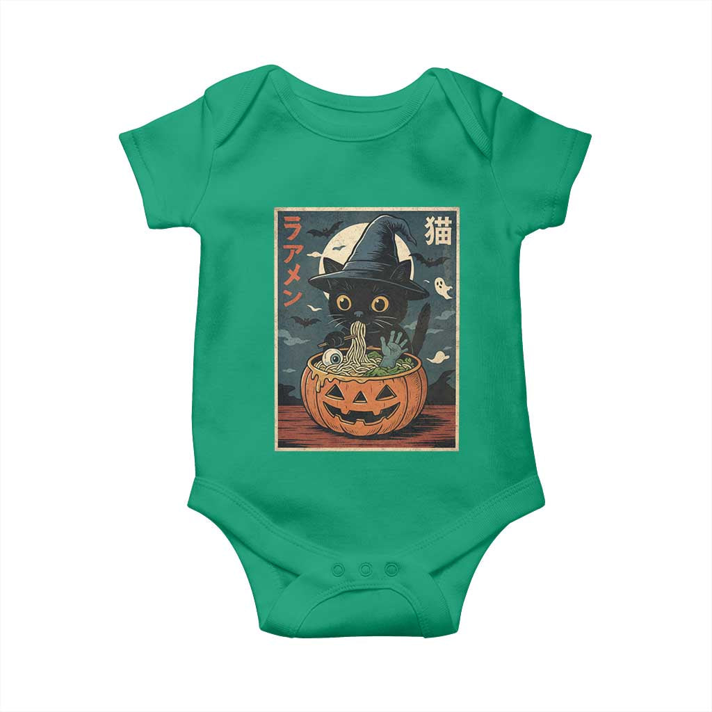 Funny Spooky Black Cat Eating Ramen Kawaii Japanese Halloween Baby Onesie TS11 Irish Green Print Your Wear