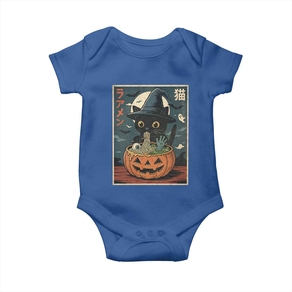 Funny Spooky Black Cat Eating Ramen Kawaii Japanese Halloween Baby Onesie TS11 Royal Blue Print Your Wear