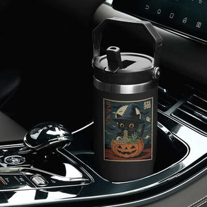 Funny Spooky Black Cat Eating Ramen Kawaii Japanese Halloween Flip Straw Tumbler TS11 Print Your Wear