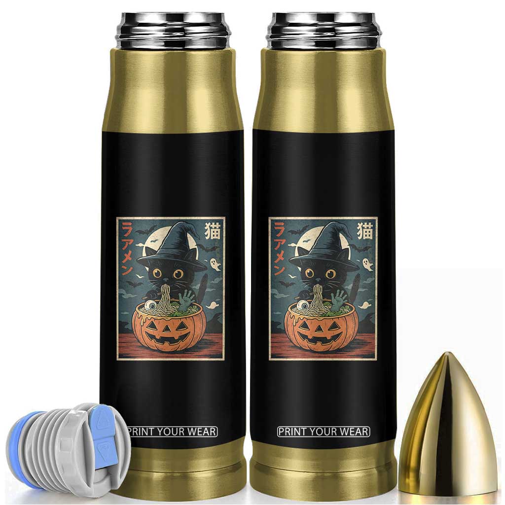 Funny Spooky Black Cat Eating Ramen Kawaii Japanese Halloween Bullet Tumbler TS11 Black Print Your Wear