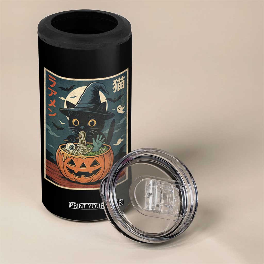 Funny Spooky Black Cat Eating Ramen Kawaii Japanese Halloween 4 in 1 Can Cooler Tumbler TS11 Print Your Wear