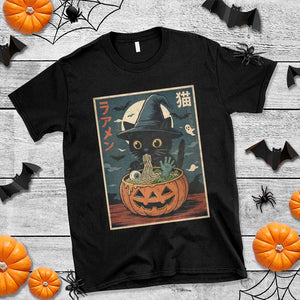 Funny Spooky Black Cat Eating Ramen Kawaii Japanese Halloween T Shirt TS11 Black Print Your Wear