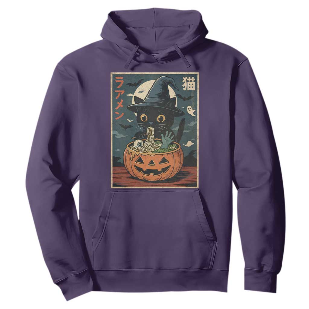 Funny Spooky Black Cat Eating Ramen Kawaii Japanese Halloween Hoodie TS11 Purple Print Your Wear