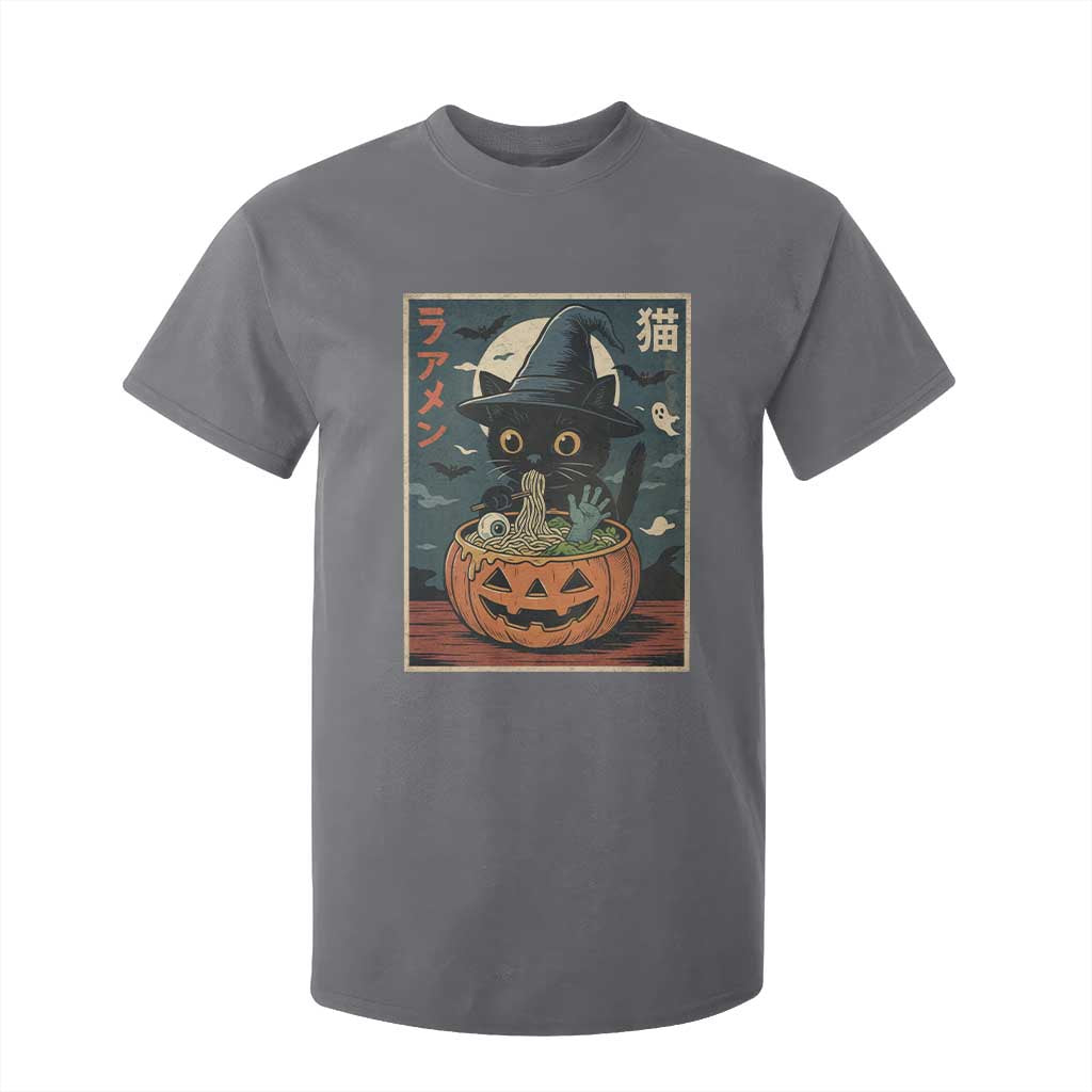 Funny Spooky Black Cat Eating Ramen Kawaii Japanese Halloween T Shirt For Kid TS11 Charcoal Print Your Wear