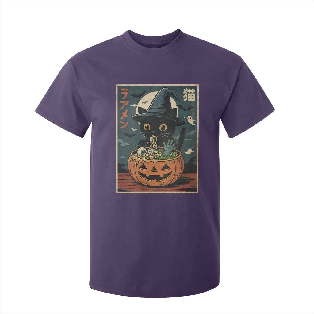 Funny Spooky Black Cat Eating Ramen Kawaii Japanese Halloween T Shirt For Kid TS11 Purple Print Your Wear