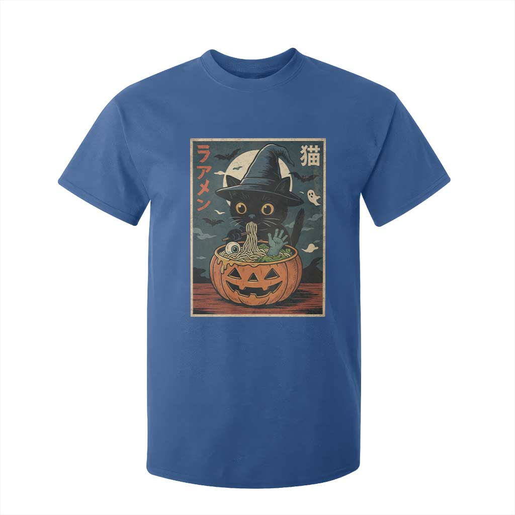 Funny Spooky Black Cat Eating Ramen Kawaii Japanese Halloween T Shirt For Kid TS11 Royal Blue Print Your Wear