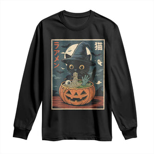 Funny Spooky Black Cat Eating Ramen Kawaii Japanese Halloween Long Sleeve Shirt TS11 Black Print Your Wear