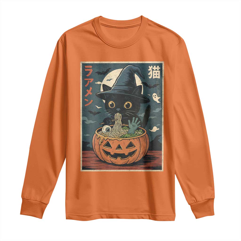 Funny Spooky Black Cat Eating Ramen Kawaii Japanese Halloween Long Sleeve Shirt TS11 Orange Print Your Wear