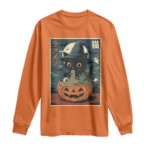 Funny Spooky Black Cat Eating Ramen Kawaii Japanese Halloween Long Sleeve Shirt TS11 Orange Print Your Wear