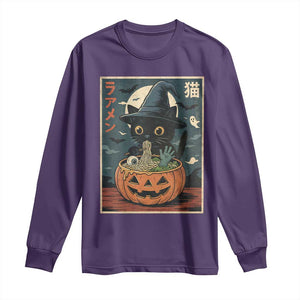 Funny Spooky Black Cat Eating Ramen Kawaii Japanese Halloween Long Sleeve Shirt TS11 Purple Print Your Wear