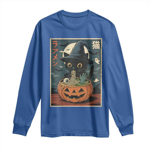Funny Spooky Black Cat Eating Ramen Kawaii Japanese Halloween Long Sleeve Shirt TS11 Royal Blue Print Your Wear