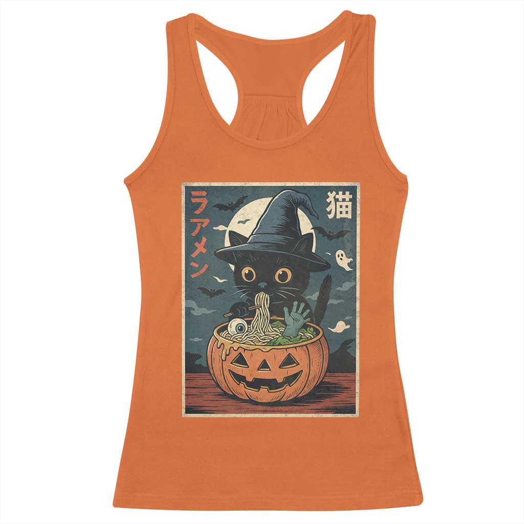 Funny Spooky Black Cat Eating Ramen Kawaii Japanese Halloween Racerback Tank Top TS11 Orange Print Your Wear