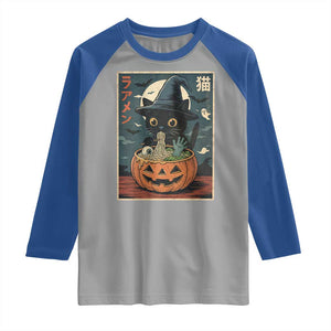 Funny Spooky Black Cat Eating Ramen Kawaii Japanese Halloween Raglan Shirt TS11 Sport Gray Royal Print Your Wear