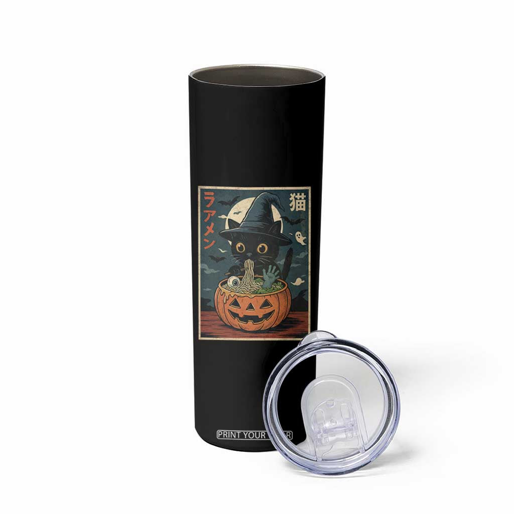 Funny Spooky Black Cat Eating Ramen Kawaii Japanese Halloween Skinny Tumbler TS11 Print Your Wear