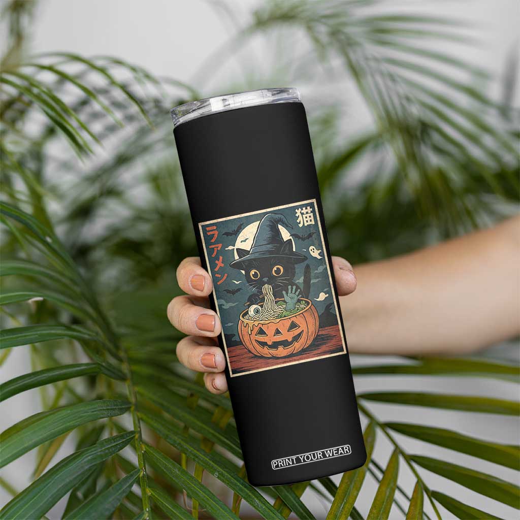 Funny Spooky Black Cat Eating Ramen Kawaii Japanese Halloween Skinny Tumbler TS11 Print Your Wear