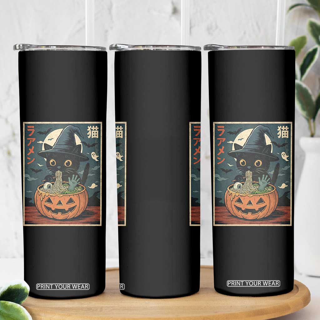 Funny Spooky Black Cat Eating Ramen Kawaii Japanese Halloween Skinny Tumbler TS11 Print Your Wear