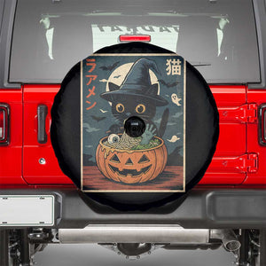 Funny Spooky Black Cat Eating Ramen Kawaii Japanese Halloween Spare Tire Cover TS11 Black Print Your Wear