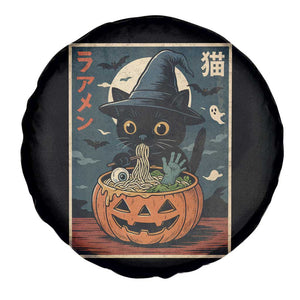 Funny Spooky Black Cat Eating Ramen Kawaii Japanese Halloween Spare Tire Cover TS11 Print Your Wear