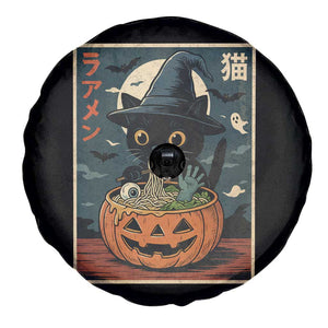 Funny Spooky Black Cat Eating Ramen Kawaii Japanese Halloween Spare Tire Cover TS11 Print Your Wear
