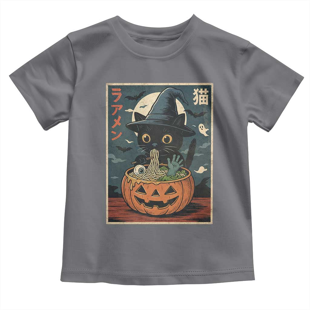 Funny Spooky Black Cat Eating Ramen Kawaii Japanese Halloween Toddler T Shirt TS11 Charcoal Print Your Wear