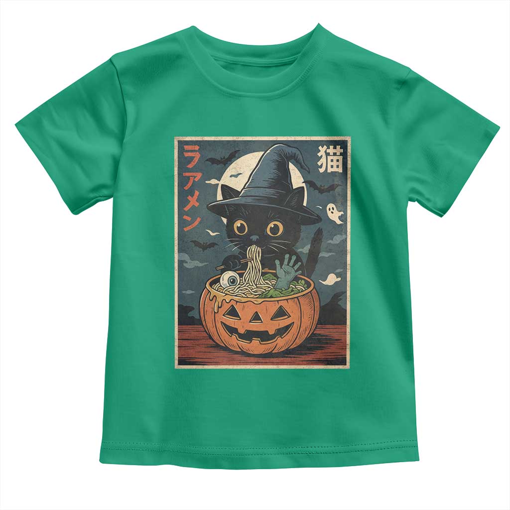 Funny Spooky Black Cat Eating Ramen Kawaii Japanese Halloween Toddler T Shirt TS11 Irish Green Print Your Wear