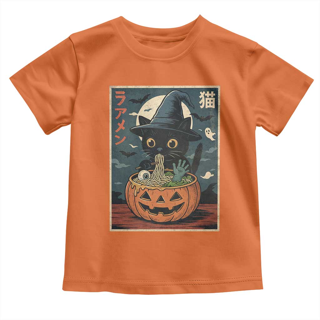 Funny Spooky Black Cat Eating Ramen Kawaii Japanese Halloween Toddler T Shirt TS11 Orange Print Your Wear