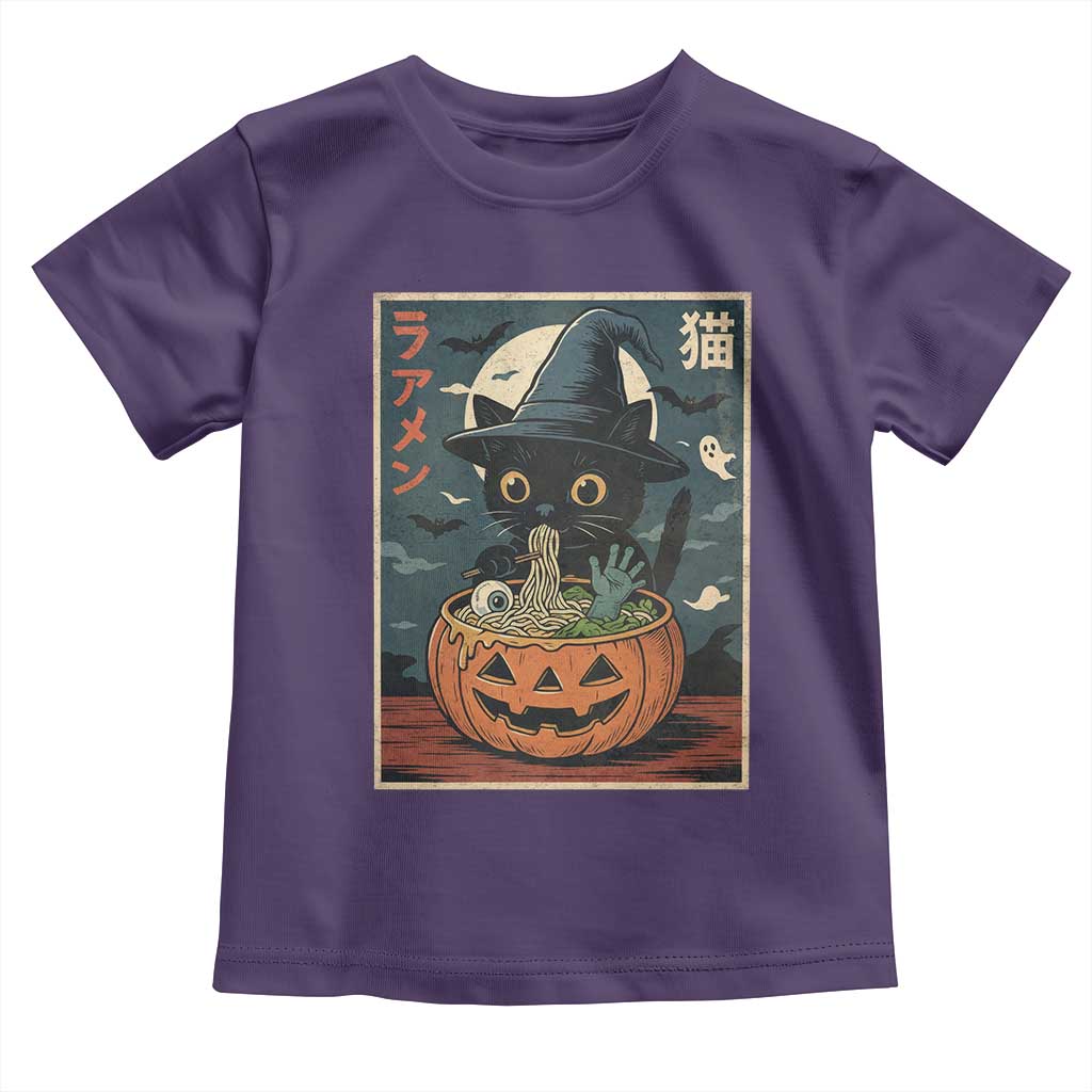 Funny Spooky Black Cat Eating Ramen Kawaii Japanese Halloween Toddler T Shirt TS11 Purple Print Your Wear