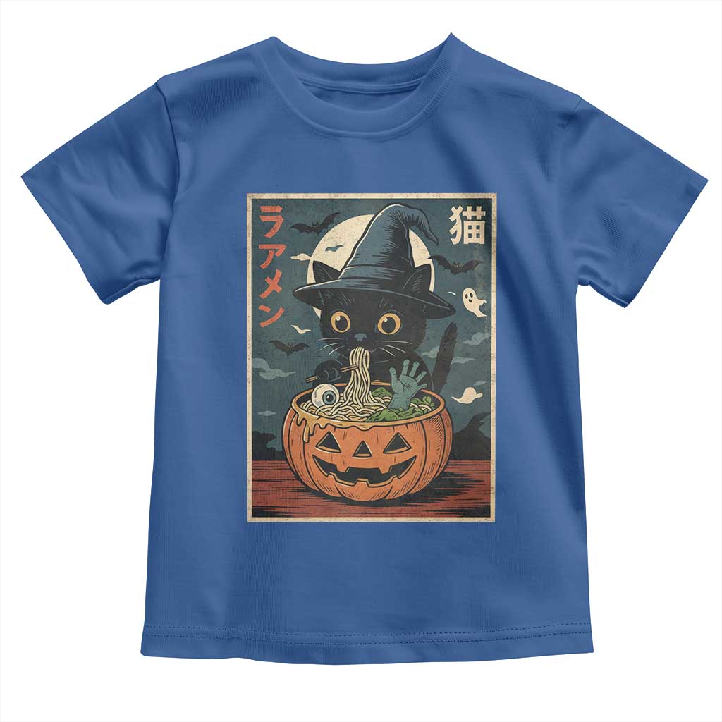 Funny Spooky Black Cat Eating Ramen Kawaii Japanese Halloween Toddler T Shirt TS11 Royal Blue Print Your Wear