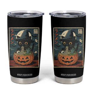 Funny Spooky Black Cat Eating Ramen Kawaii Japanese Halloween Tumbler Cup TS11 Black Print Your Wear