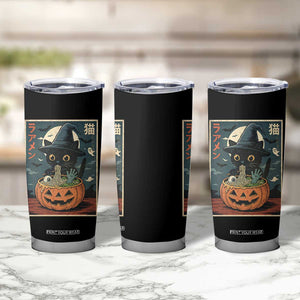 Funny Spooky Black Cat Eating Ramen Kawaii Japanese Halloween Tumbler Cup TS11 Print Your Wear