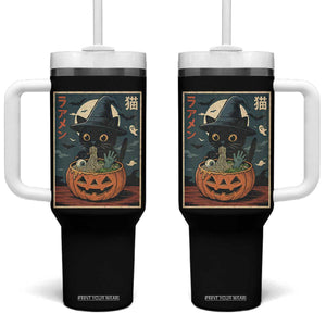 Funny Spooky Black Cat Eating Ramen Kawaii Japanese Halloween Tumbler With Handle TS11 One Size: 40 oz Black Print Your Wear