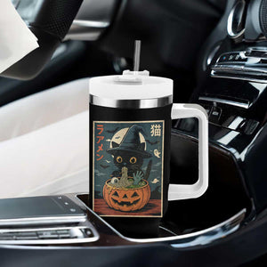 Funny Spooky Black Cat Eating Ramen Kawaii Japanese Halloween Tumbler With Handle TS11 Print Your Wear