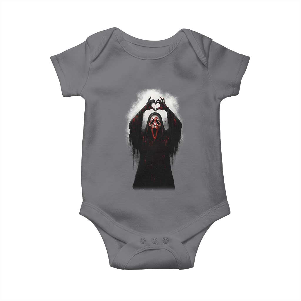 Funny Scary Face Ghost Hand Heart Sign Halloween Baby Onesie TS11 Charcoal Print Your Wear