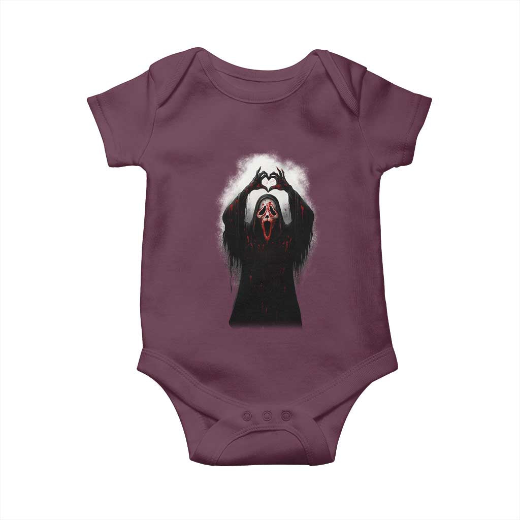 Funny Scary Face Ghost Hand Heart Sign Halloween Baby Onesie TS11 Maroon Print Your Wear