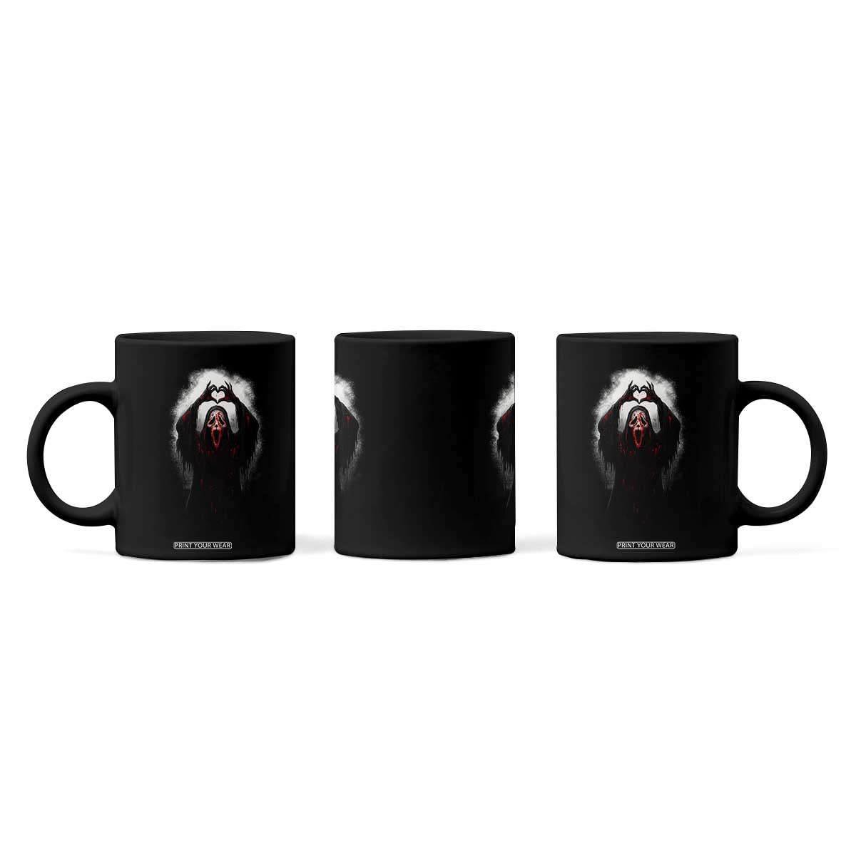 Funny Scary Face Ghost Hand Heart Sign Halloween Coffee Mug TS11 Print Your Wear