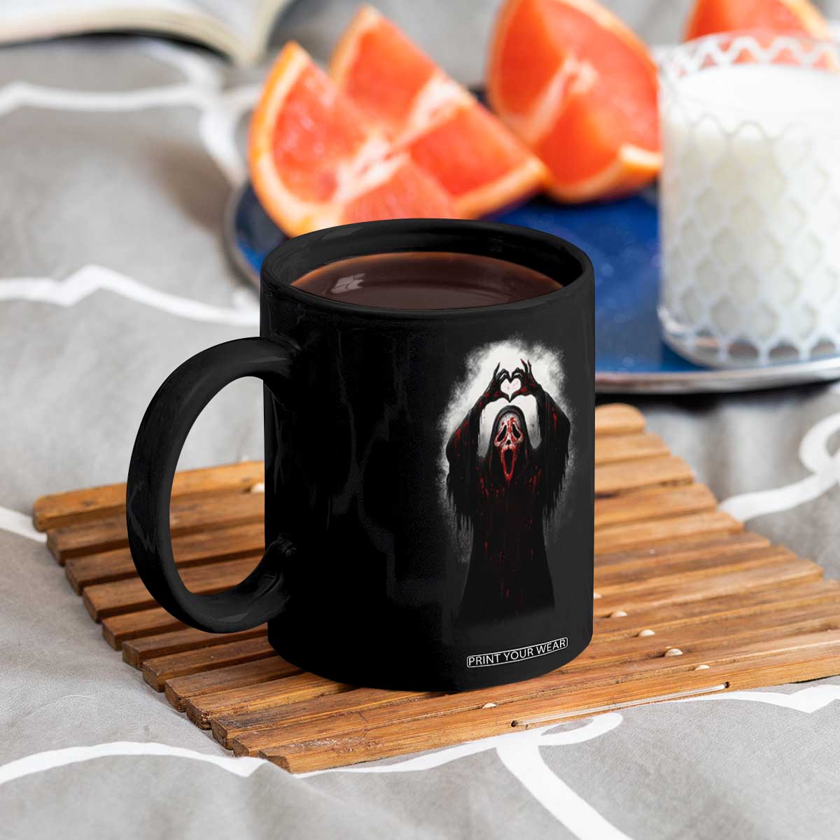 Funny Scary Face Ghost Hand Heart Sign Halloween Coffee Mug TS11 Print Your Wear