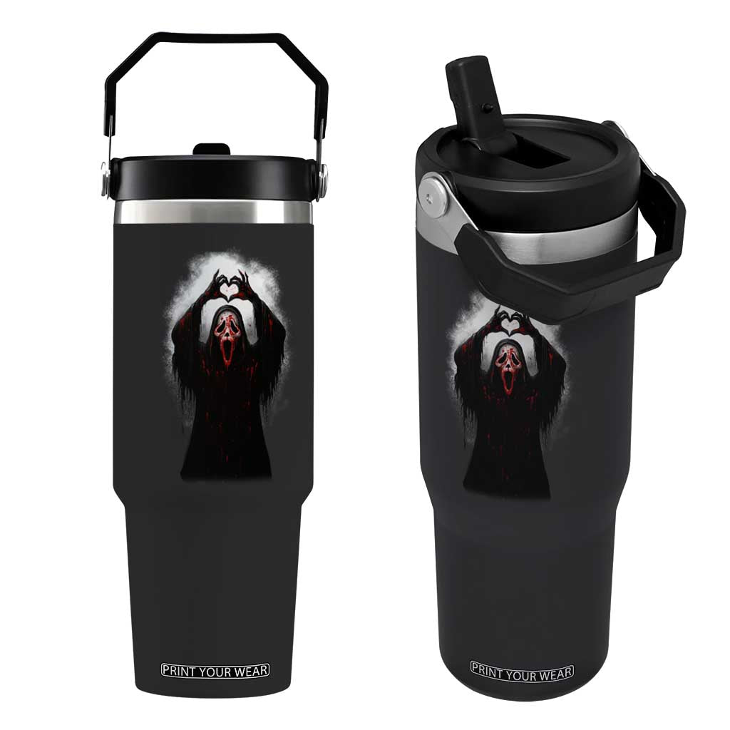 Funny Scary Face Ghost Hand Heart Sign Halloween Flip Straw Tumbler TS11 One Size: 30 oz Black Print Your Wear