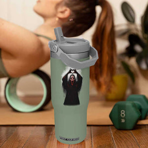 Funny Scary Face Ghost Hand Heart Sign Halloween Flip Straw Tumbler TS11 One Size: 30 oz Moss Green Print Your Wear