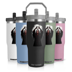 Funny Scary Face Ghost Hand Heart Sign Halloween Flip Straw Tumbler TS11 Print Your Wear
