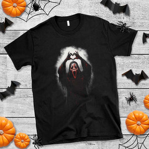 Funny Scary Face Ghost Hand Heart Sign Halloween T Shirt TS11 Black Print Your Wear