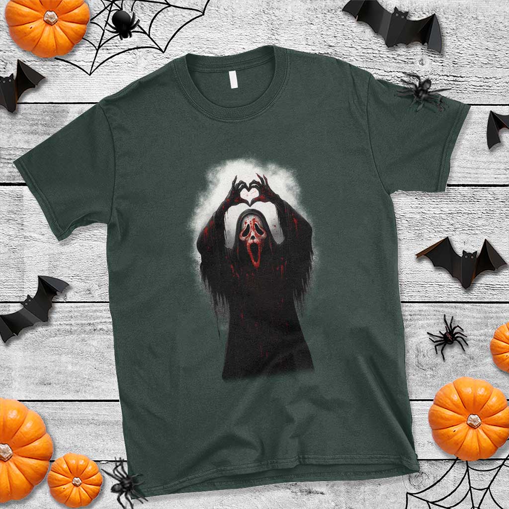 Funny Scary Face Ghost Hand Heart Sign Halloween T Shirt TS11 Dark Forest Green Print Your Wear